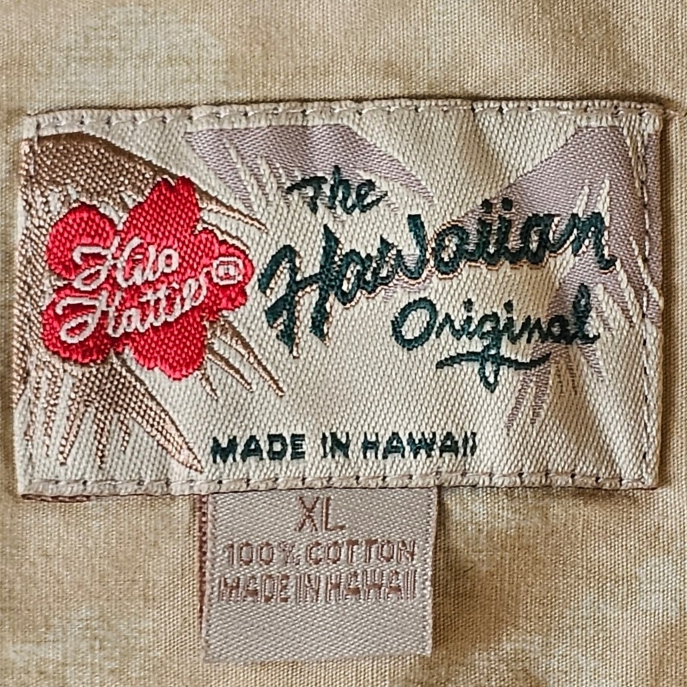 Hilo Hattie Aloha Shirt Mens XL Tan Floral Border Print Cotton Made in Hawaii - Picture 2 of 9